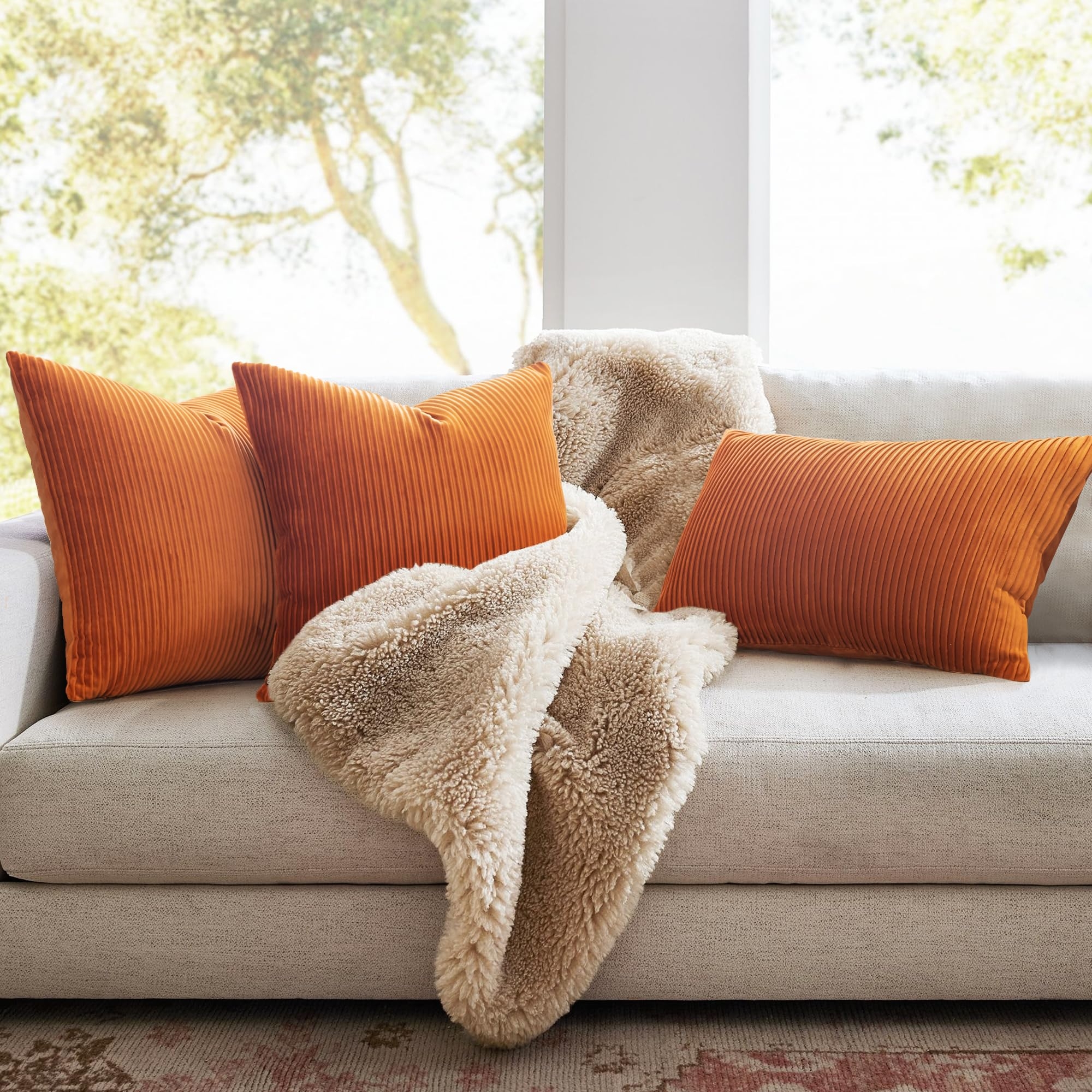 Decorative Pillows Ribbed Burnt Orange Mixed Shapes