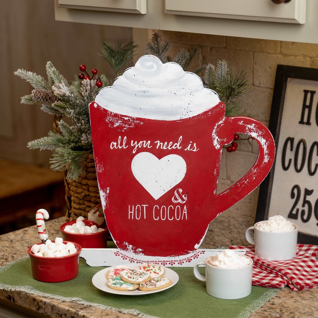 Decorative Sign: Distressed Finish Mug Silhouette Farmhouse Cocoa Art