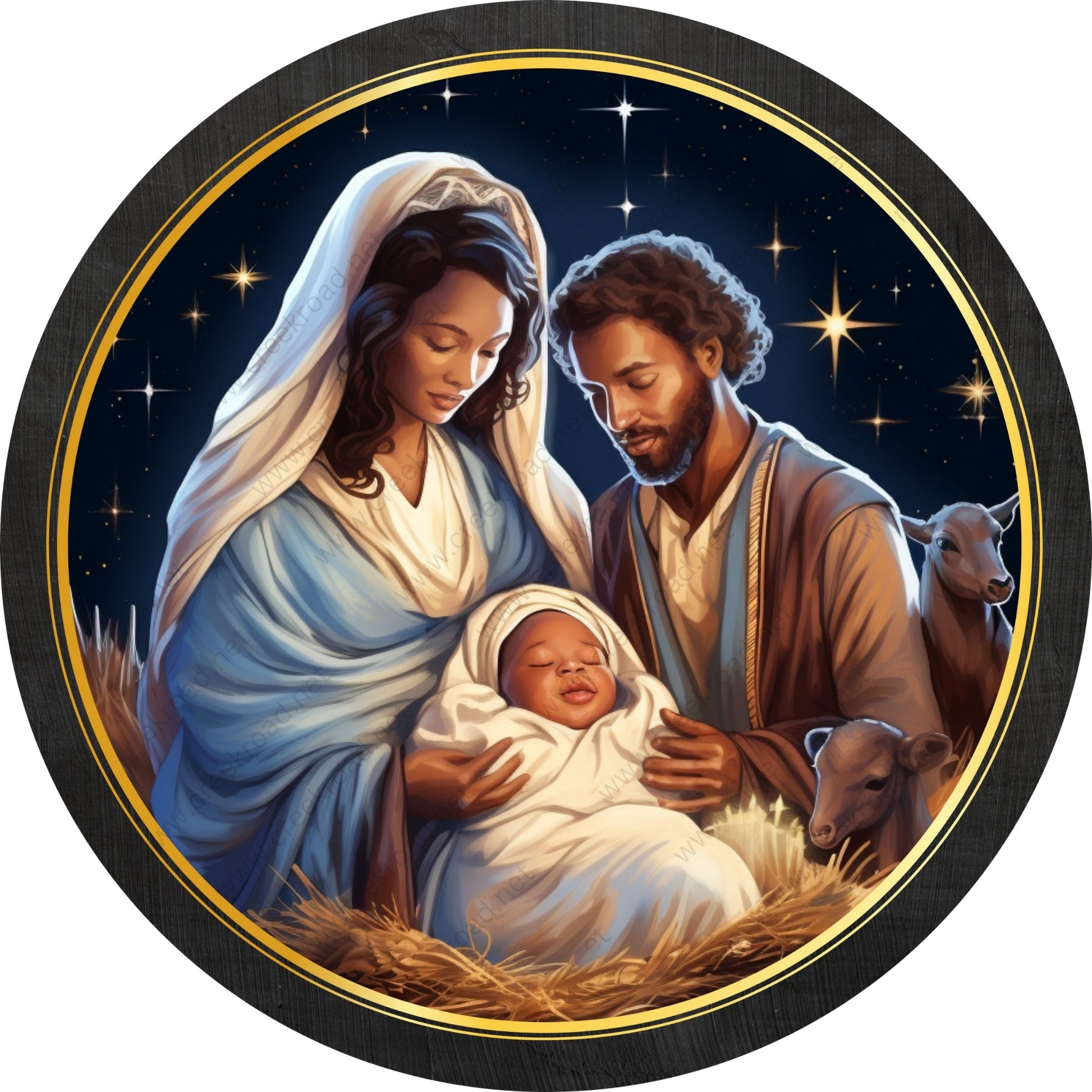 Decorative Sign: Gold Starry Night Christmas Midnight Blue