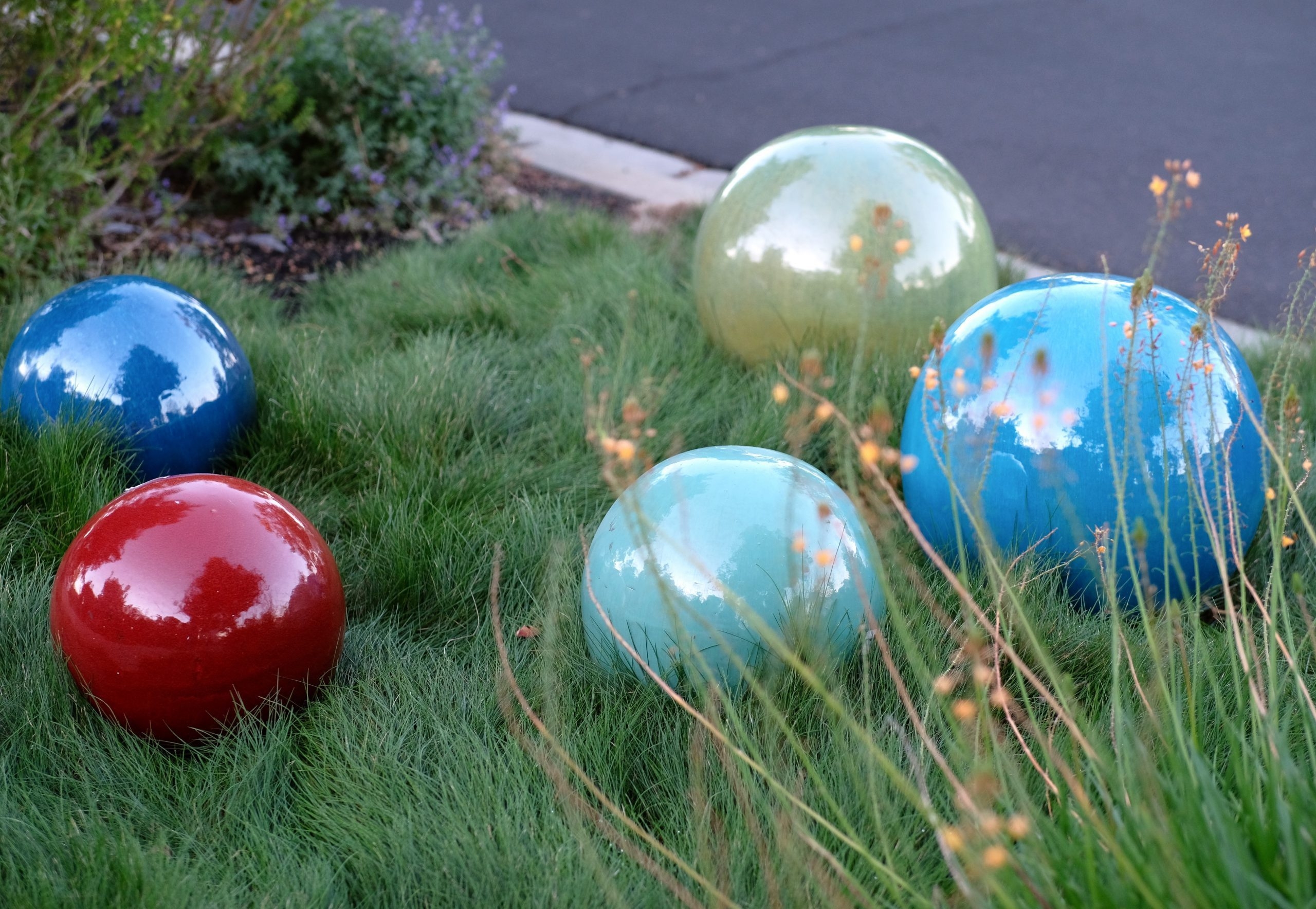 Decorative Spheres: Glossy Glaze Ruby Red Vibrant Yard Accents