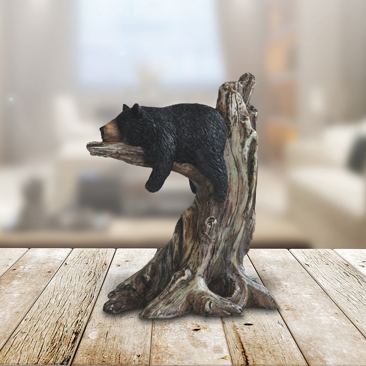 Decorative Statue Sleeping Bear Tree Trunk Base Bear on Tree Branch
