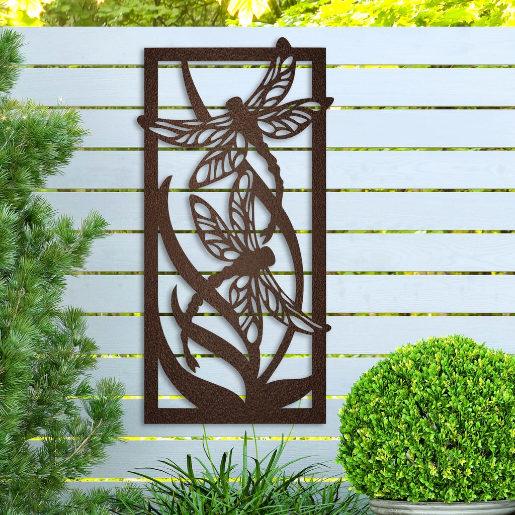 Decorative Wall Panel Dragonfly Motif Copper Rustic Garden