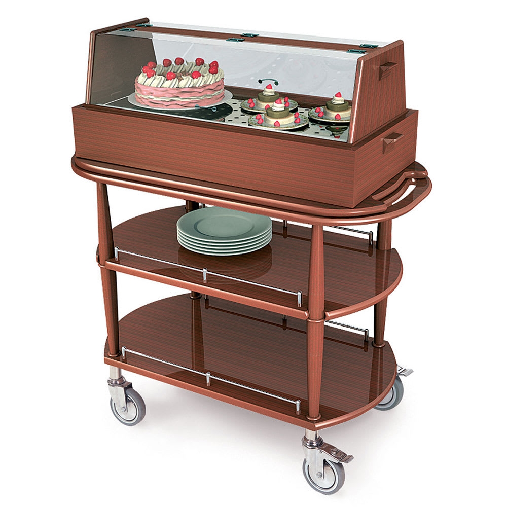 Dessert Cart with Hinged Display Case and Oval Shelves