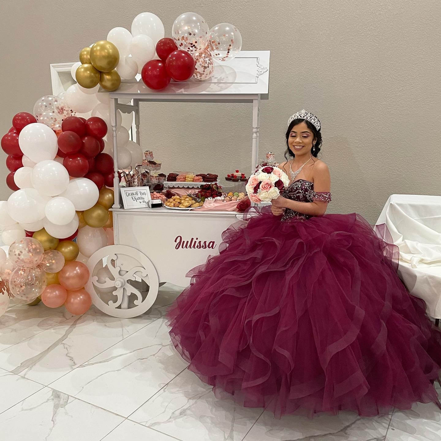 Dessert Cart with Ornate Scrolled Wheels and Custom Name