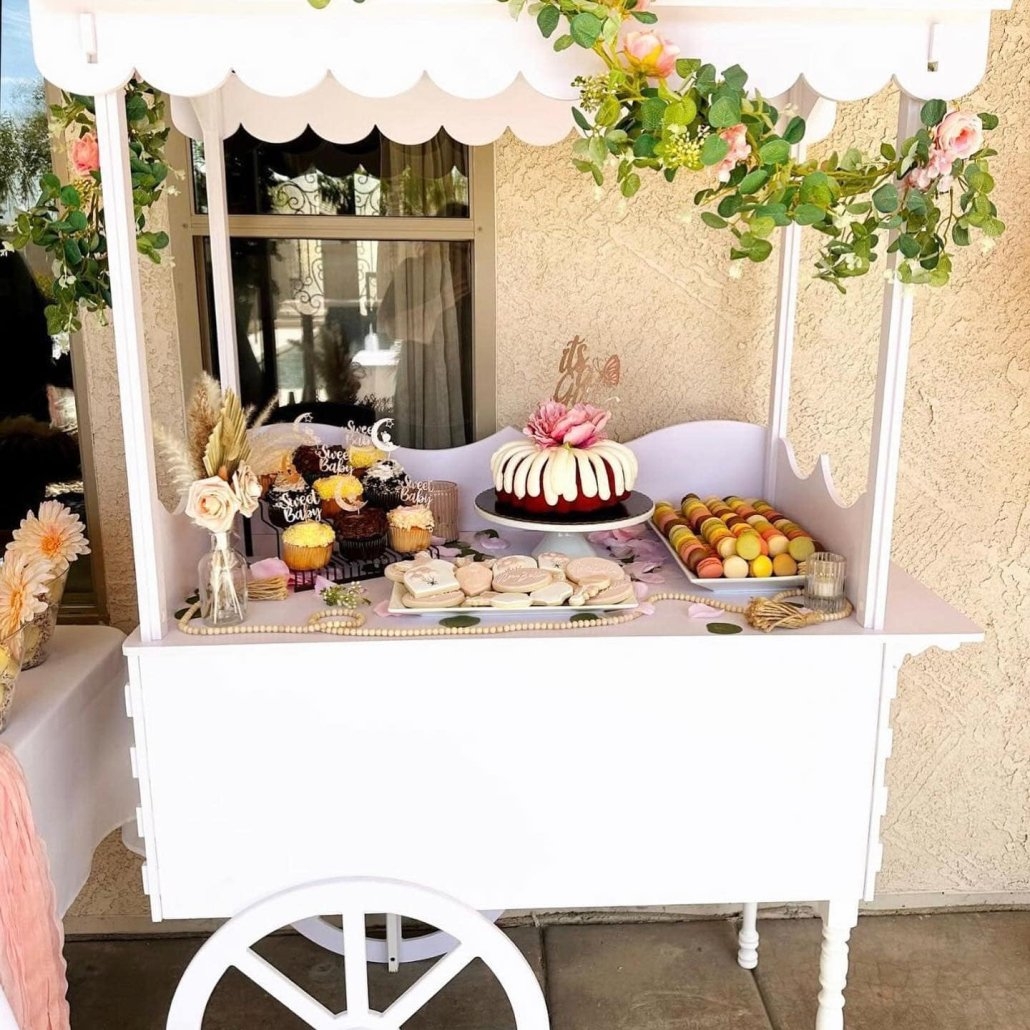 Dessert Cart with Scalloped Canopy and Turned Spindle Legs