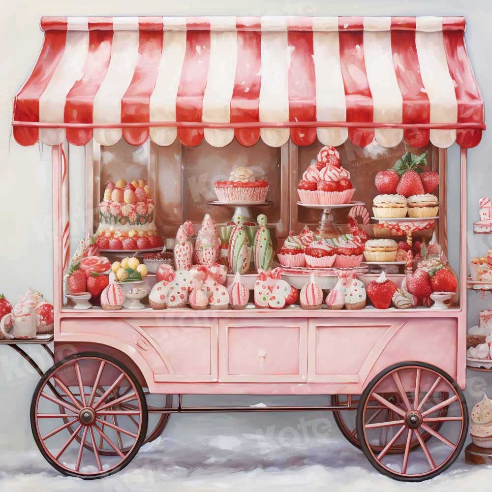 Dessert Cart with Strawberry Motif and Scalloped Awning