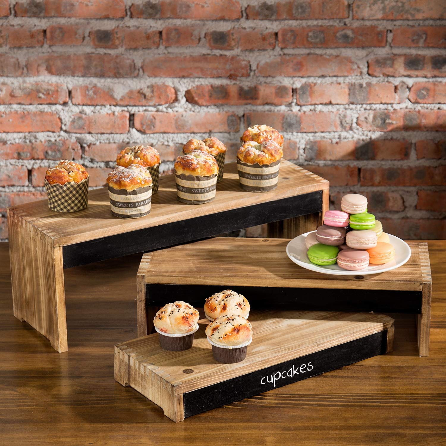 Dessert Riser Set: Distressed Burnt Wood for Chalkboard Cupcake Stands