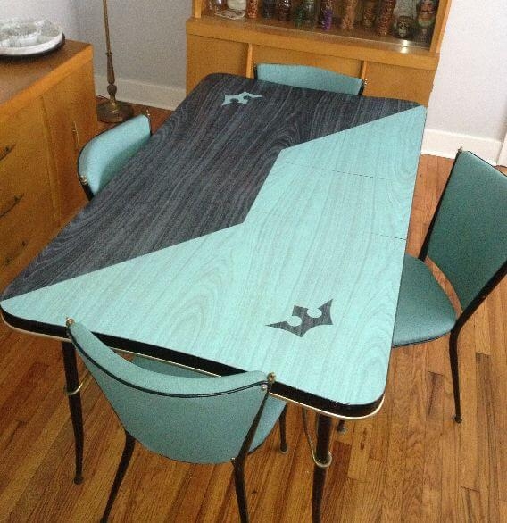Dinette Set Geometric Split Top Aqua Blue Gold