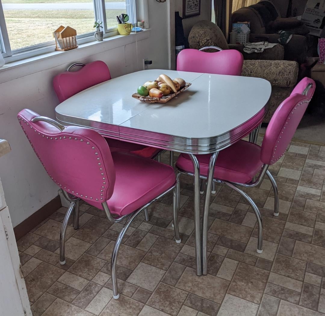 Dinette Set Hot Pink Upholstery Silver Nailhead Trim