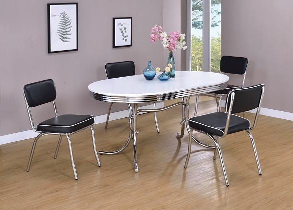 Dinette Set Oval Top Black Chrome Ribbed Edge Diner