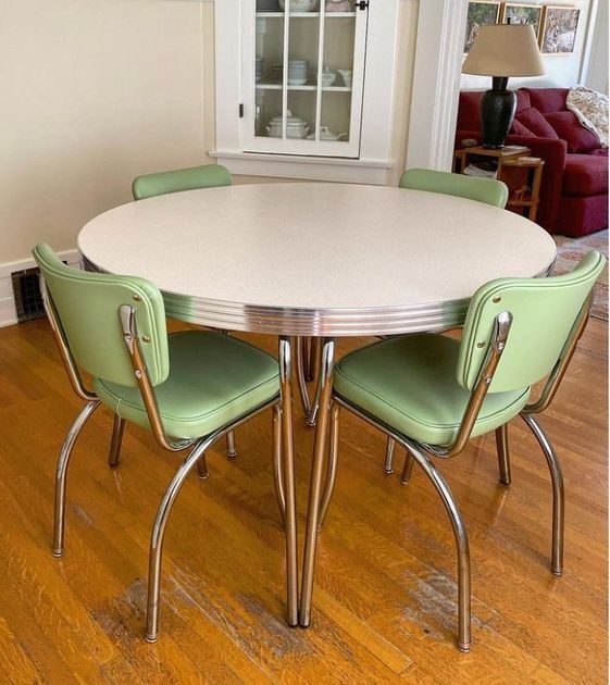 Dinette Set Sage Green Upholstery Ribbed Metal Edge