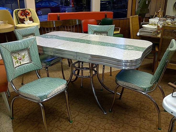 Dinette Set Seafoam Marbled Stripe Floral Backrest