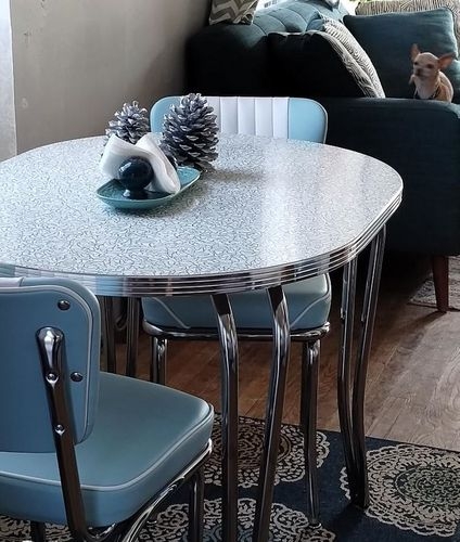 Dinette Set Sky Blue Vinyl Cracked Ice Laminate