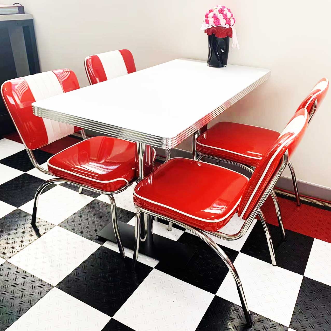 Dinette Set Striped Upholstery Ribbed Chrome Trim