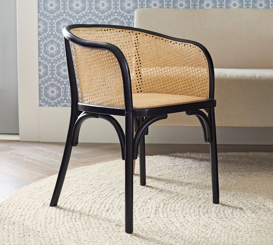 Dining Armchair Barrel Back Matte Black Bentwood Detail