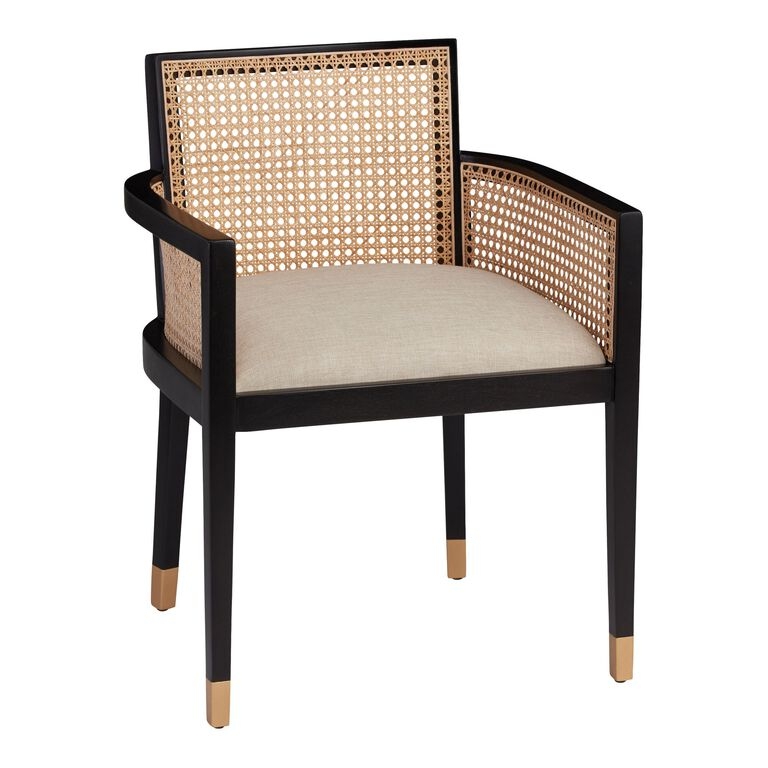 Dining Armchair Matte Black Gold Leg Caps Modern Coastal