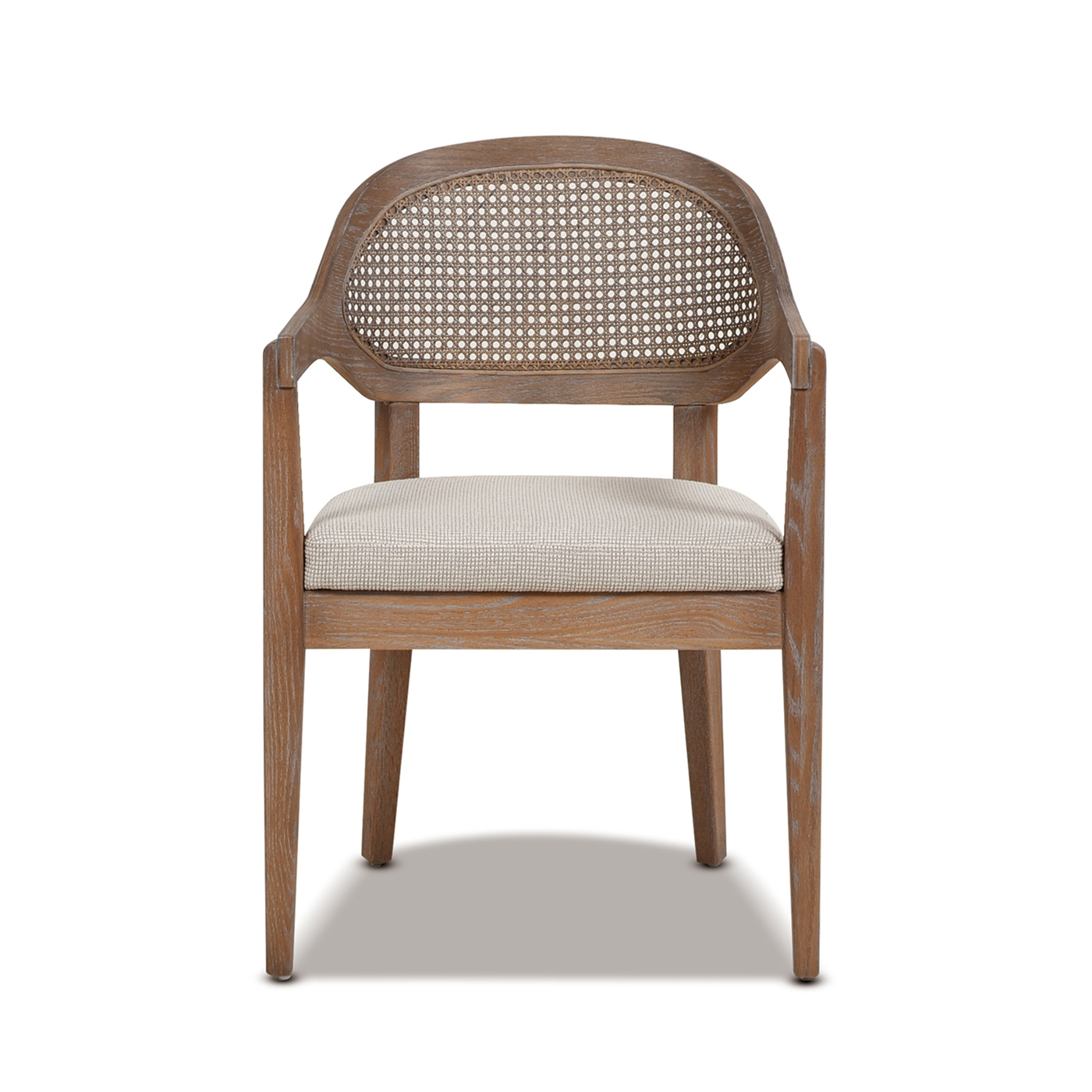 Dining Armchair Weathered Taupe Curved Back Rattan Accent