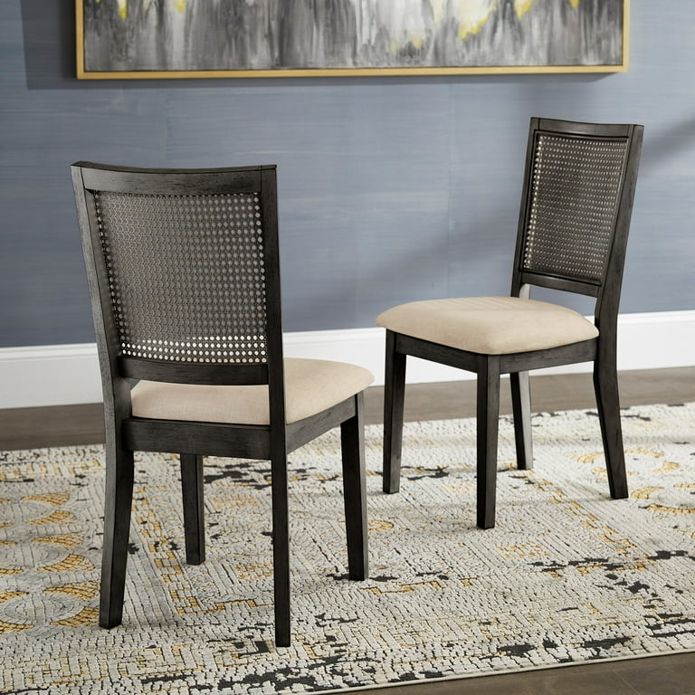 Dining Chair Antique Black Rattan Back Farmhouse Seating