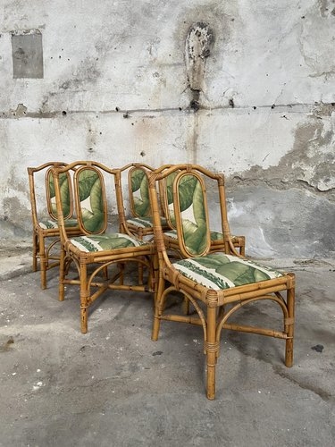 Dining Chair Botanical Print Fabric Italian Bamboo Chairs