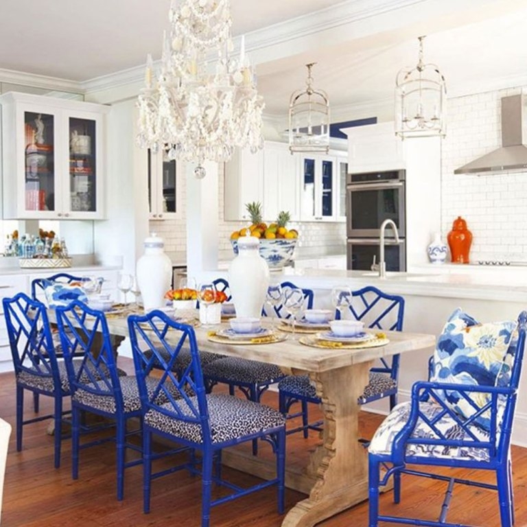Dining Chair Cobalt Blue Finish Animal Print Seating