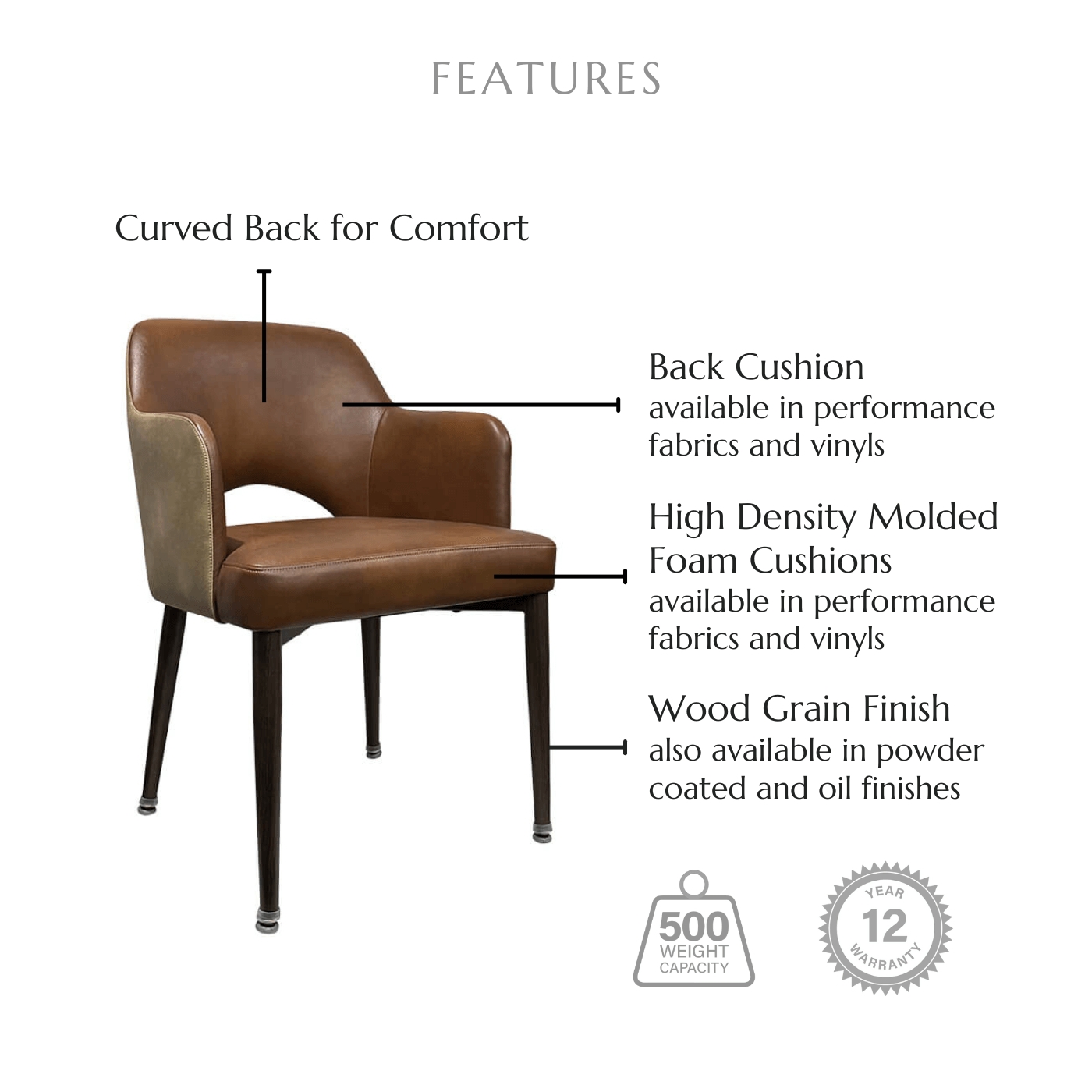Dining Chair: Commercial 500lb Capacity Open Back Arm
