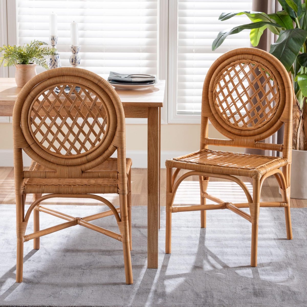 Dining Chair: Diamond Lattice Round Back Rattan