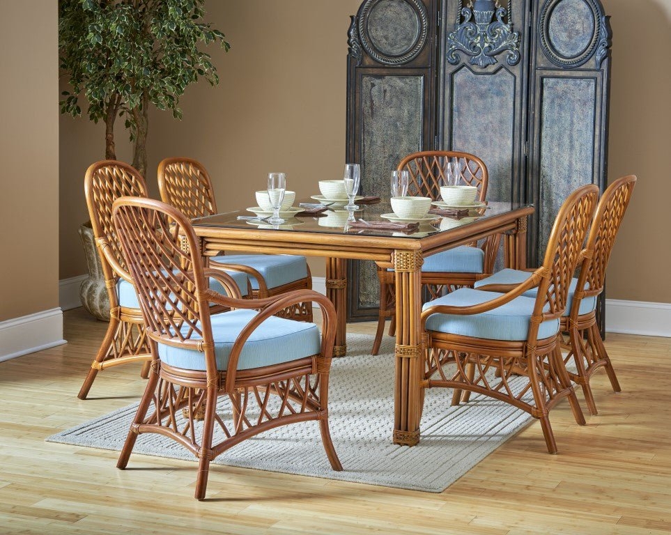 Dining Chair Lattice Weave Back Tropical Rattan Set