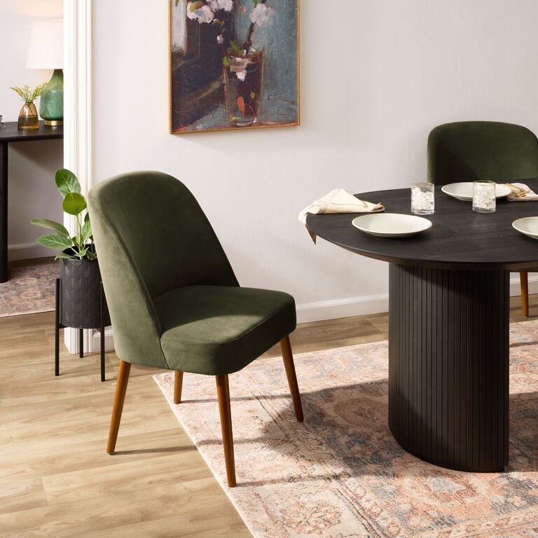 Dining Chair: Loden Green Velvet Upholstered Curved Back