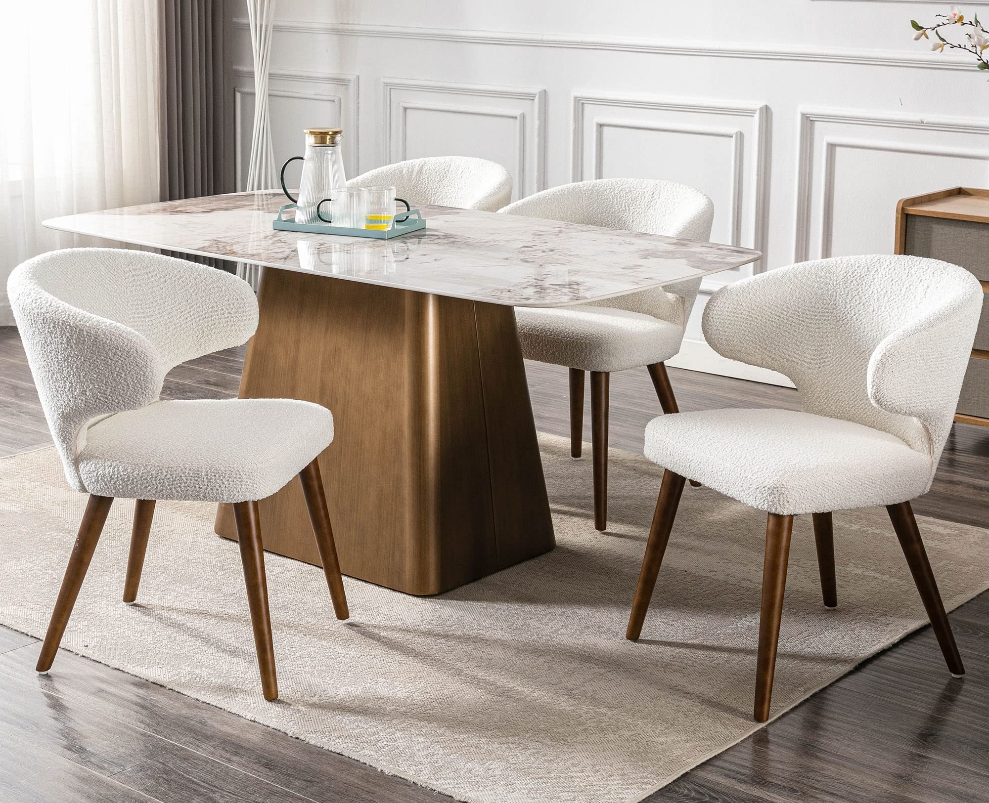 Dining Chair: Sherpa Texture White Boucle Curved Back