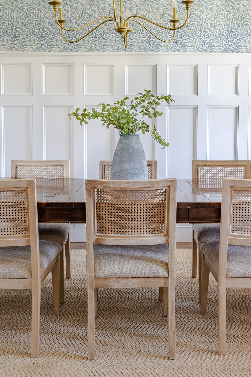 Dining Chair Square Cane Back Whitewashed Transitional Style