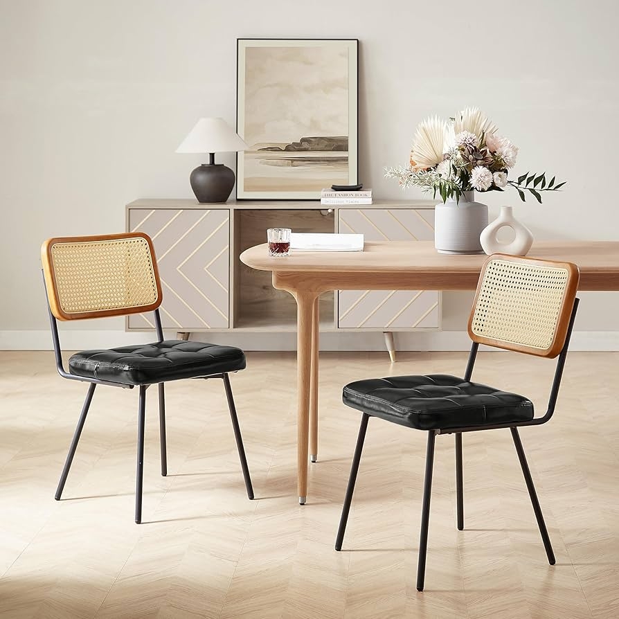 Dining Chair Tufted Black Upholstery Mixed Media Frame