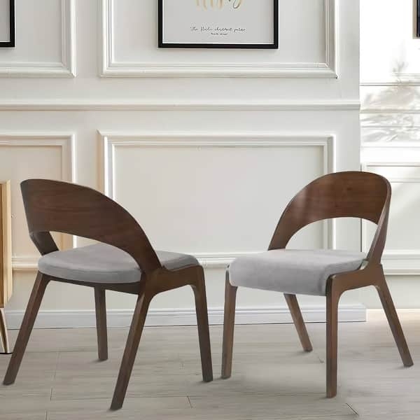 Dining Chair: Walnut and Gray Mid-Century Open Back Wood