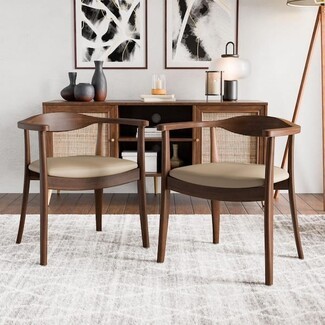 Dining Chair: Walnut Brown Curved Back Seating Set