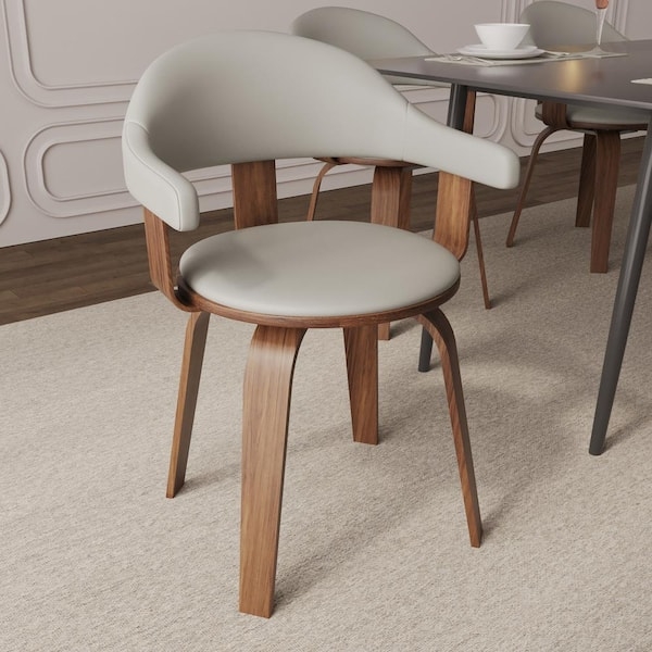 Dining Chair: Walnut Finish Grey Round Seat Wrap Arms