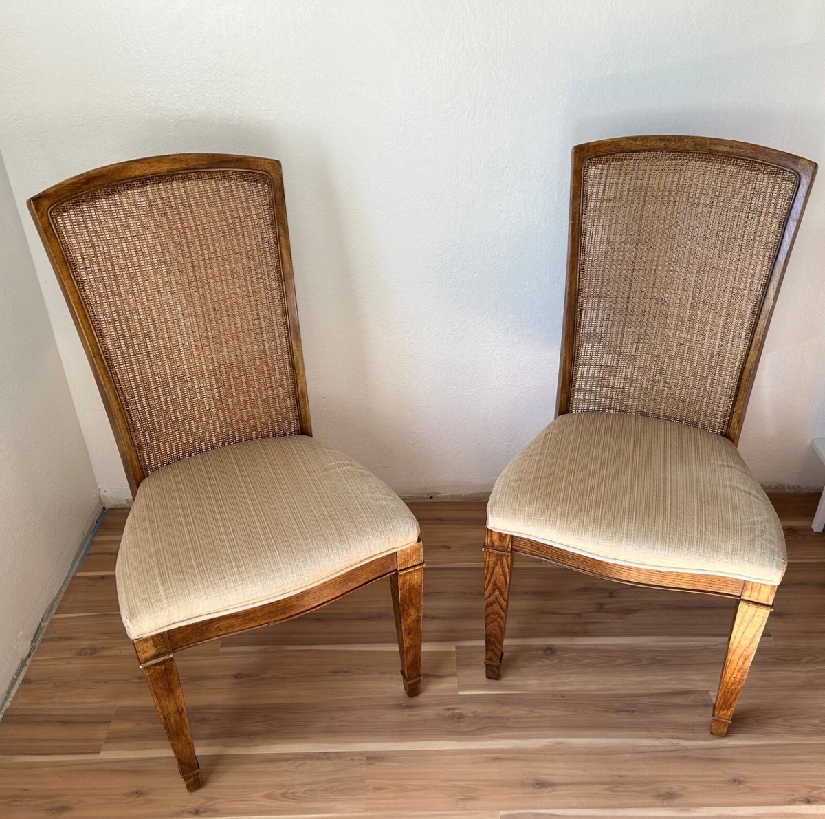 Dining Chair Warm Wood Tapered Legs Striped Upholstery