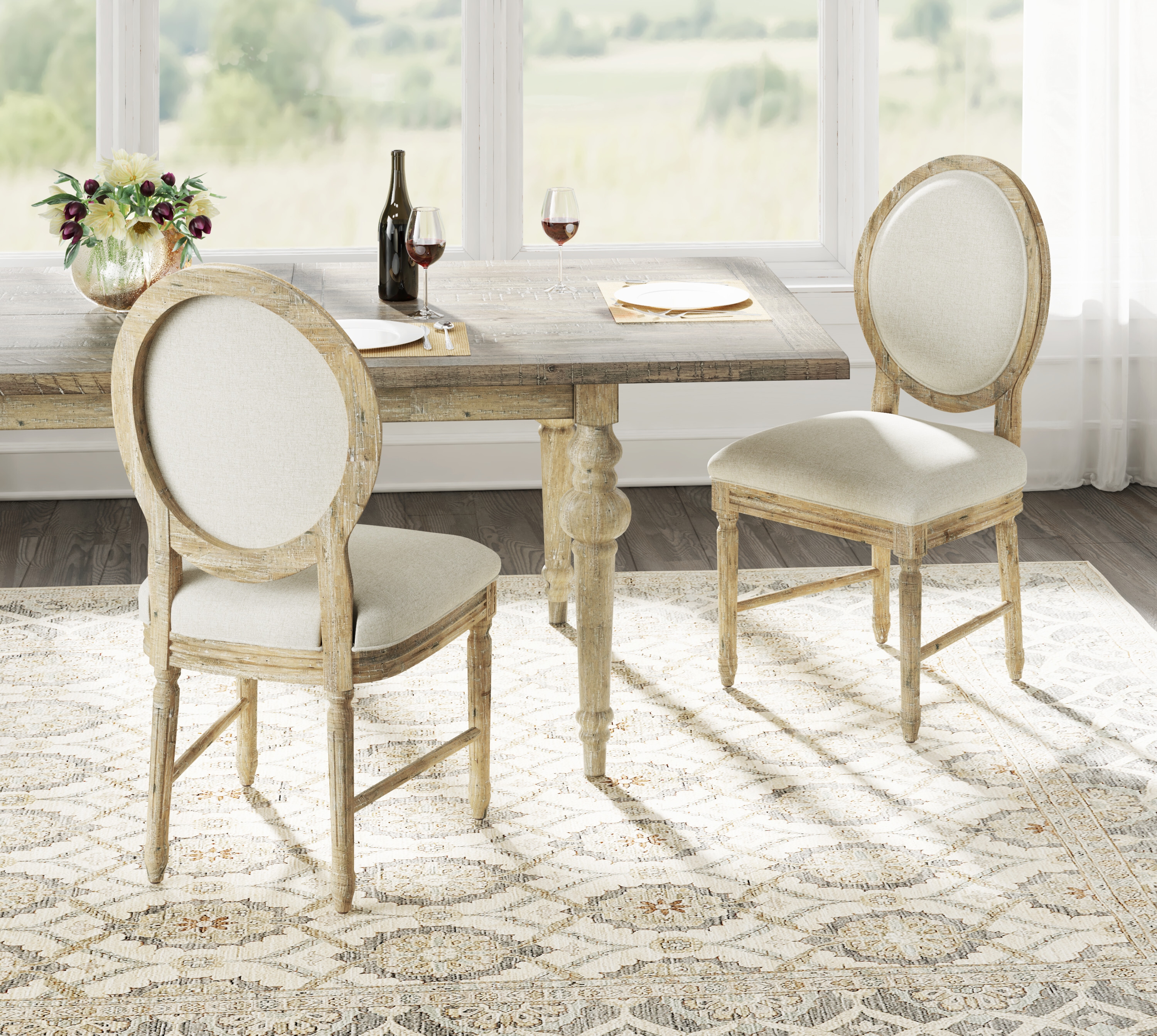 Dining Chair: Weathered Pine Finish Medallion Back