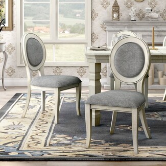 Dining Chair: Whitewashed Finish Round Back Grey