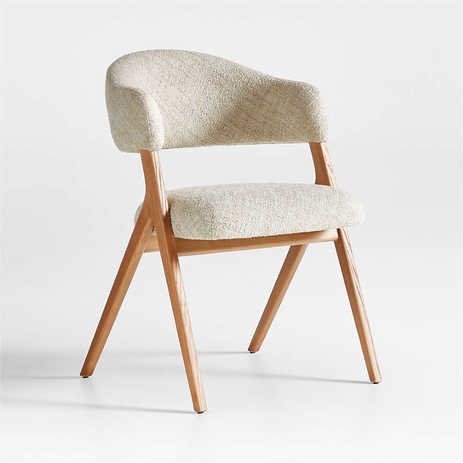 Dining Chair with Bouclé Upholstery and Angled Wood Legs
