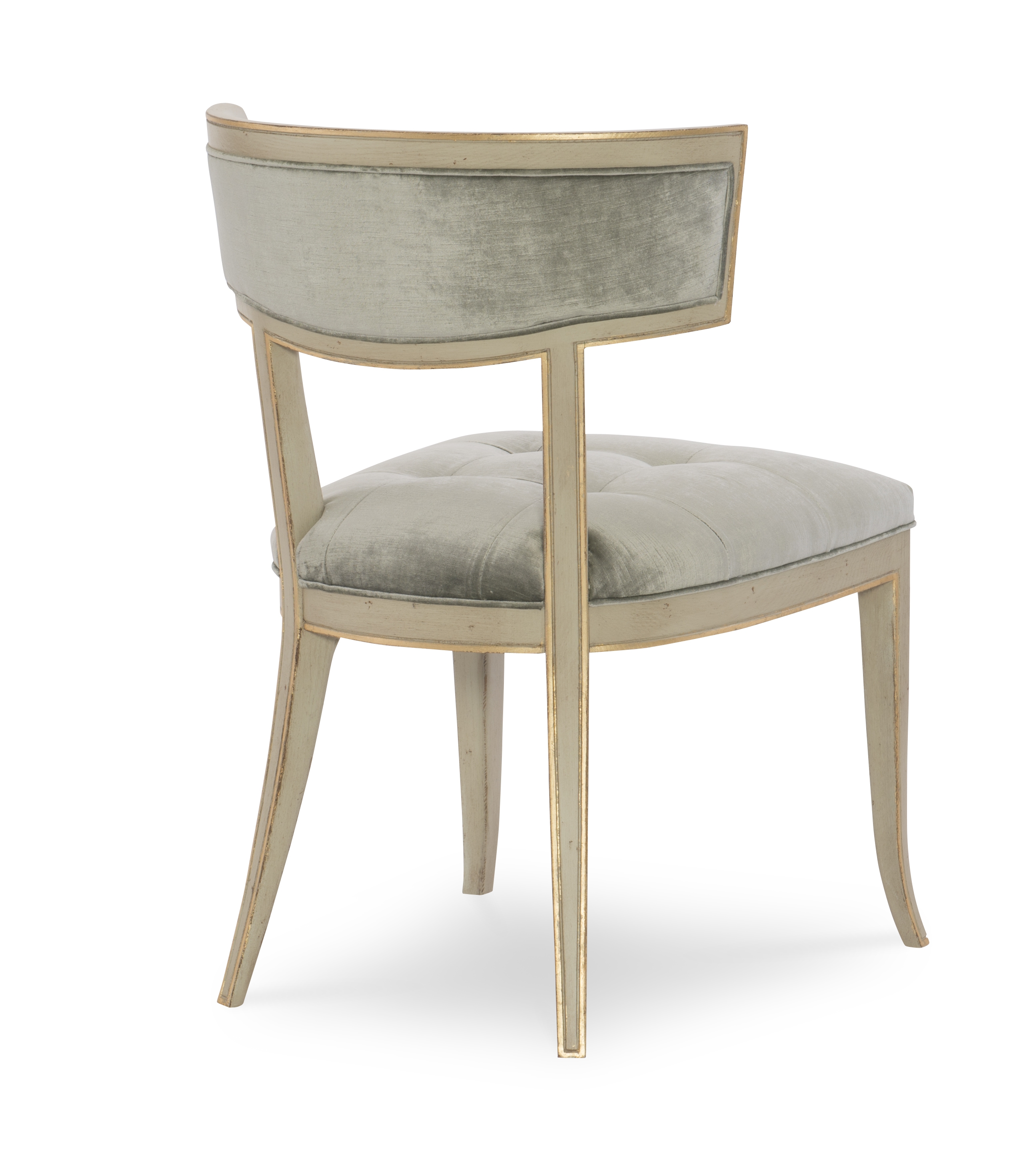 Dining Chair with Gold Trim Accents and Sage Green Fabric