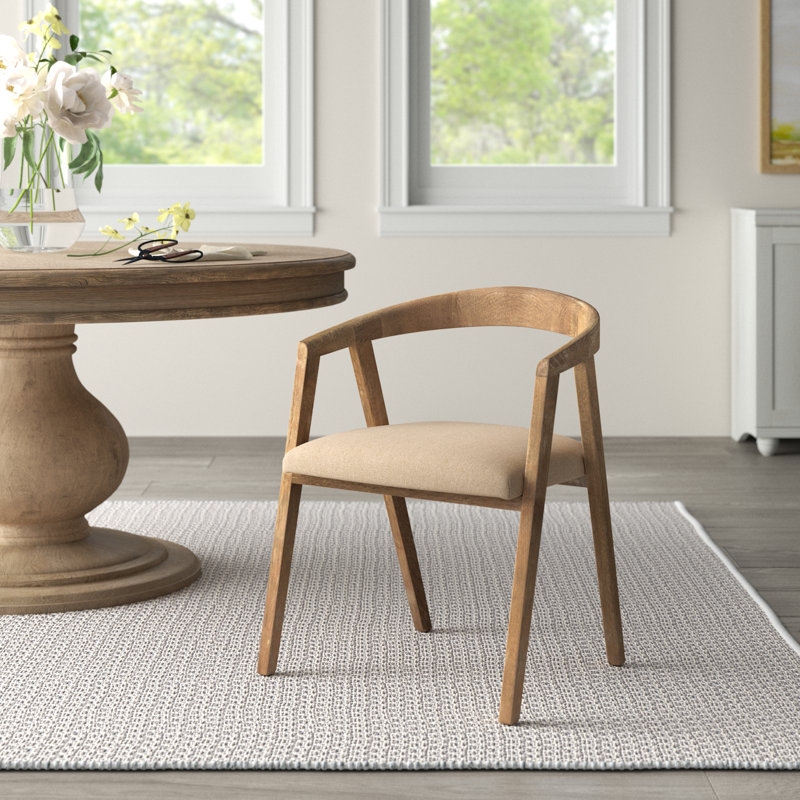 Dining Chair with Splayed Legs and Padded Oatmeal Upholstery