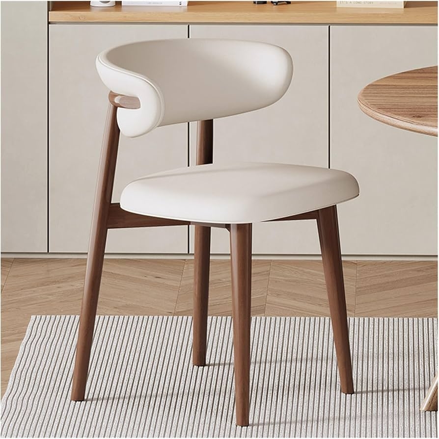 Dining Chair with White Upholstery and Open Back Walnut Frame