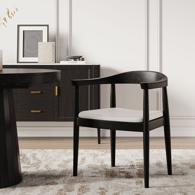 Dining Chair with Wrap Around Arms and Matte Black Wood Frame