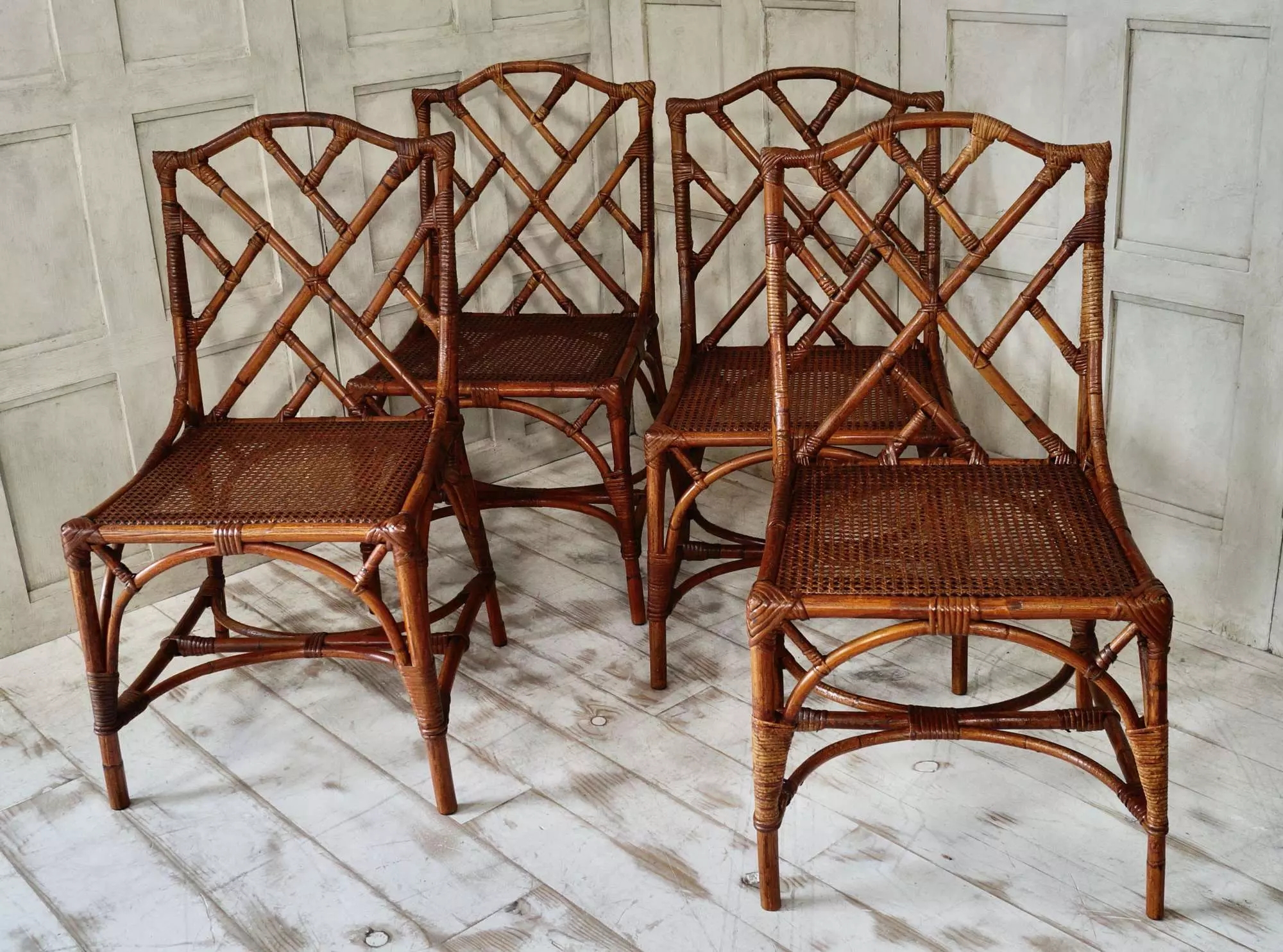 Dining Chair Woven Cane Chinese Chippendale Fretwork