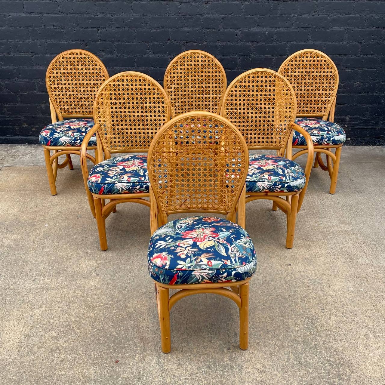 Dining Chairs Floral Upholstery Cane Back Bamboo Rattan