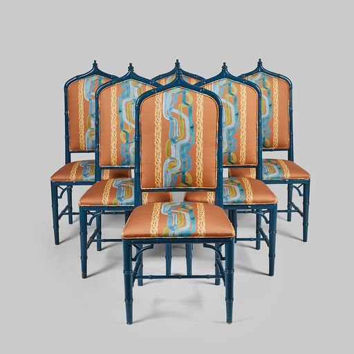 Dining Chairs Navy Faux Bamboo Gothic Arch Backrest