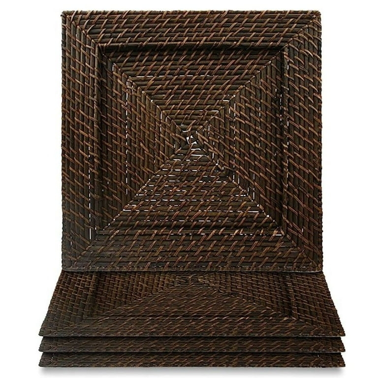 Dining Charger Square Rattan Brick Brown Geometric Pattern
