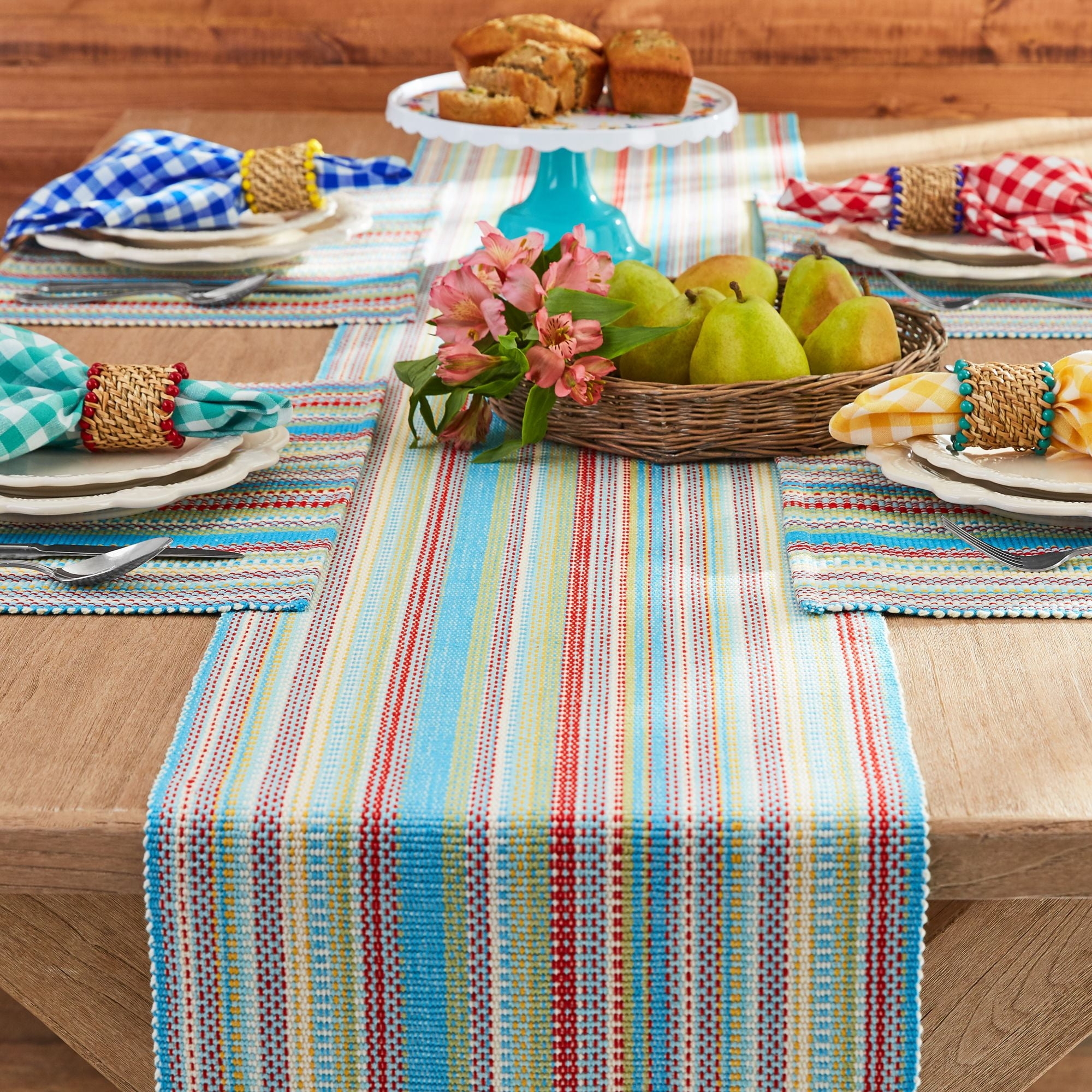 Dining Linen Set: Mixed Gingham Striped Table Runner Set