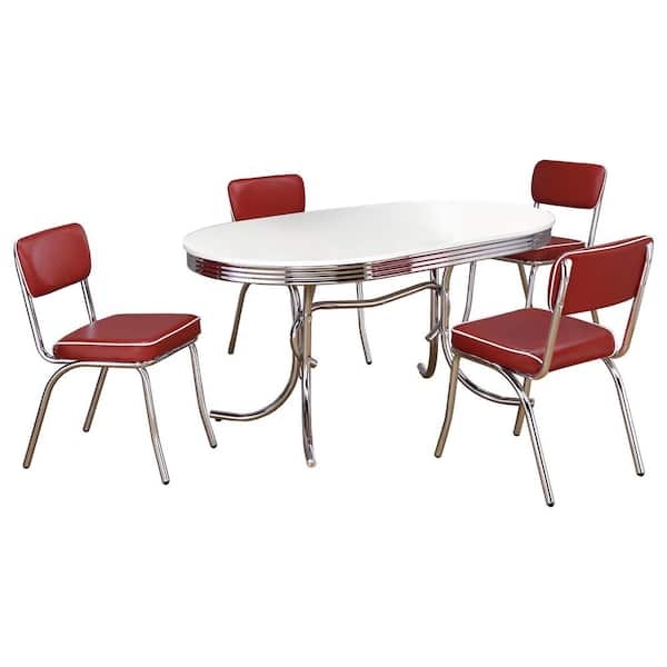 Dining Room Set Red Vinyl Chrome Ribbed Metal Trim