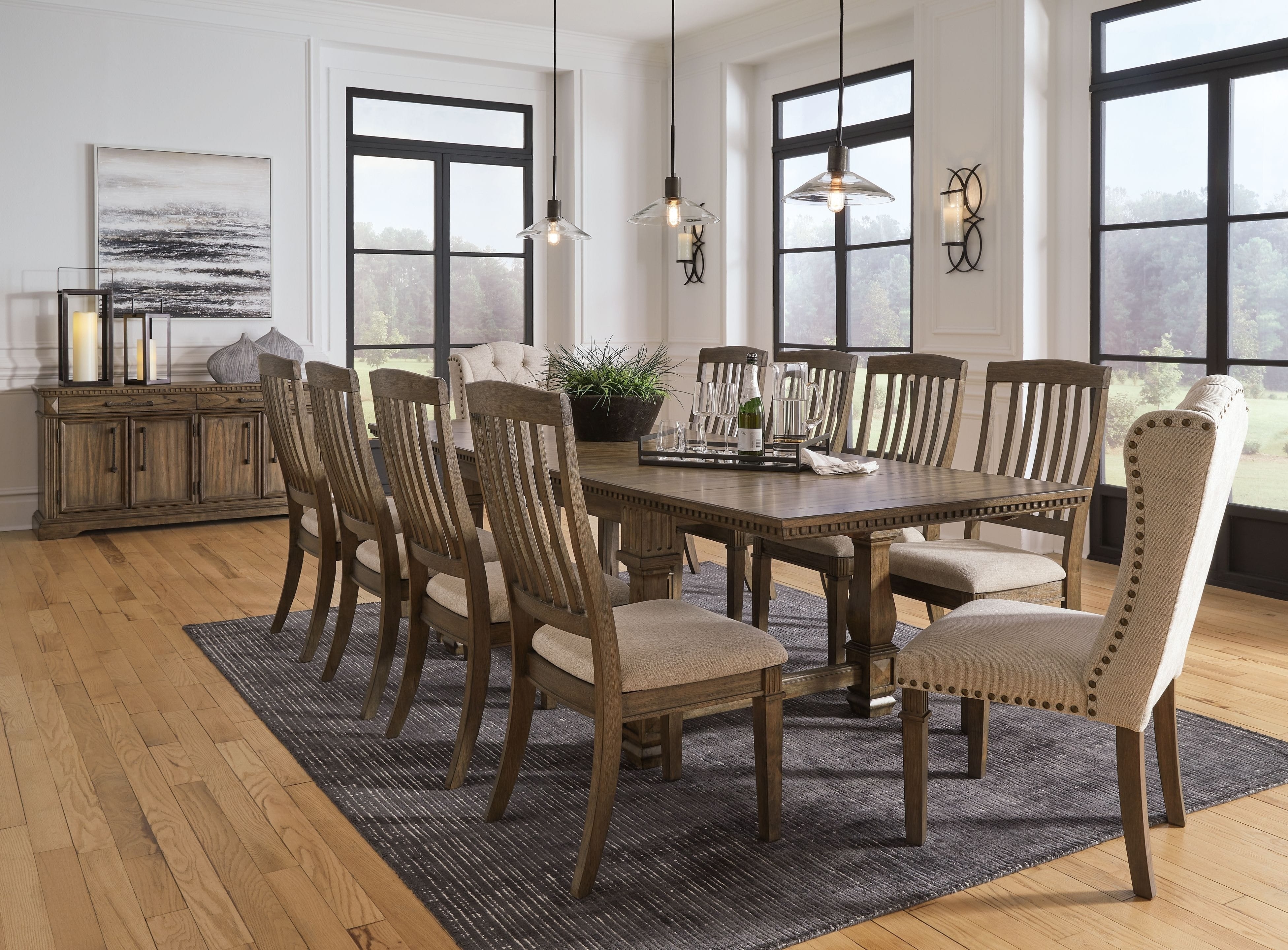Dining Room Set with Wingback Host Chairs and Pedestal Base