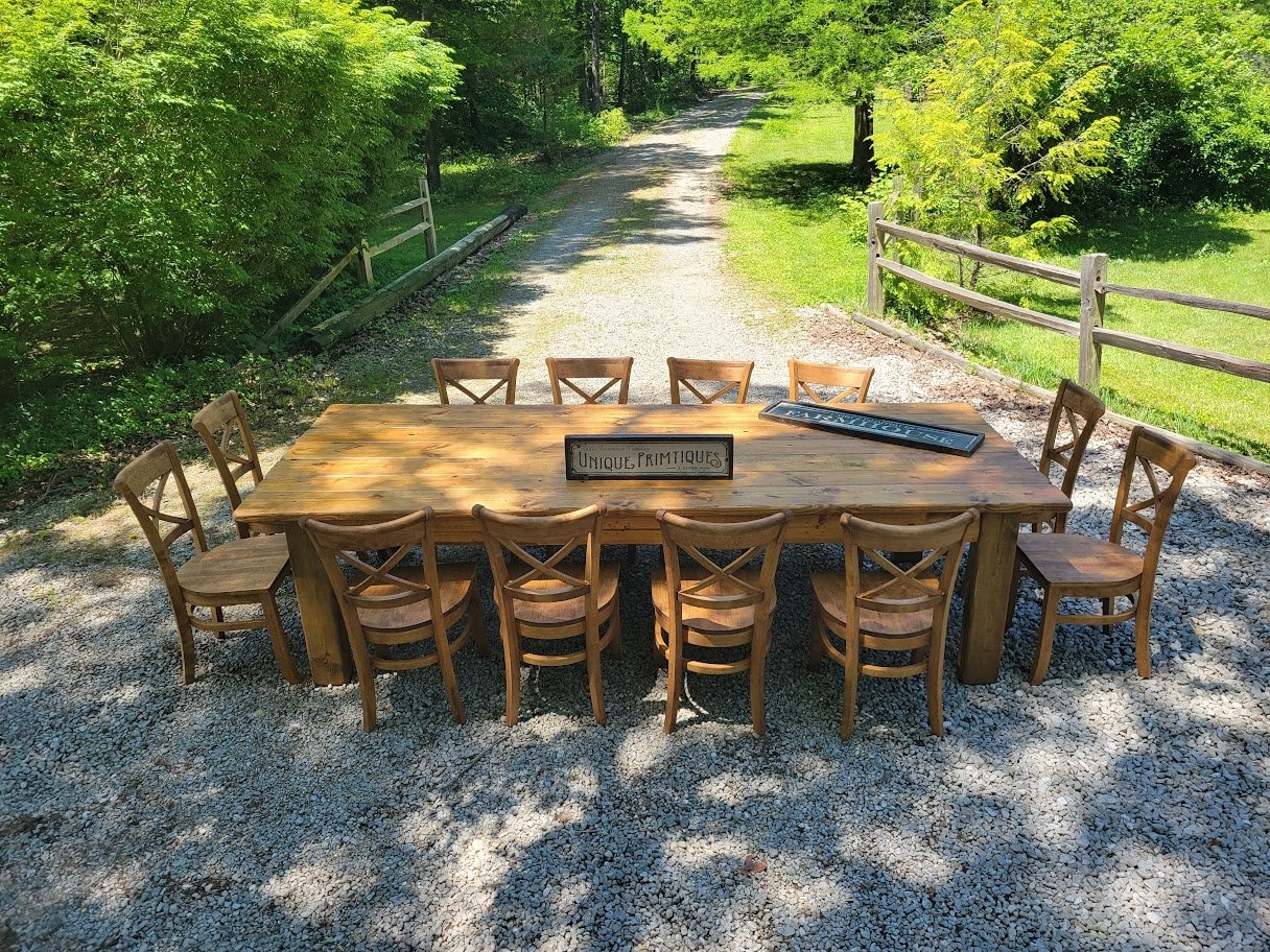 Dining Set 10 Person Chunky Legs Farmhouse Wood Table